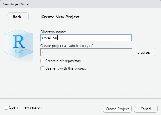 Create a new project in RStudio