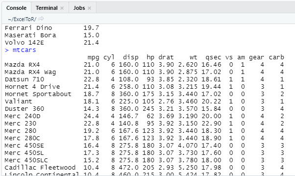 view data in RStudio Console